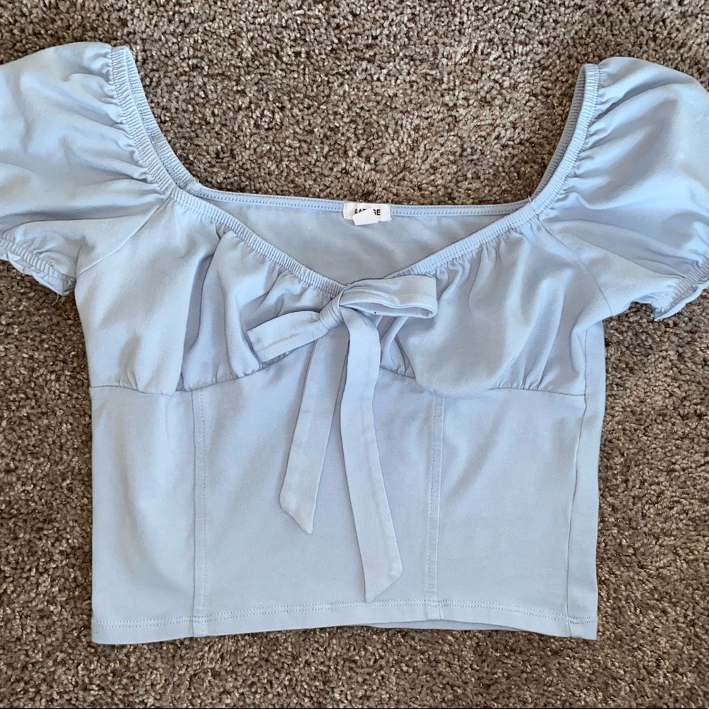 Garage Baby Blue Ruffled Sleeve Scoop Neck